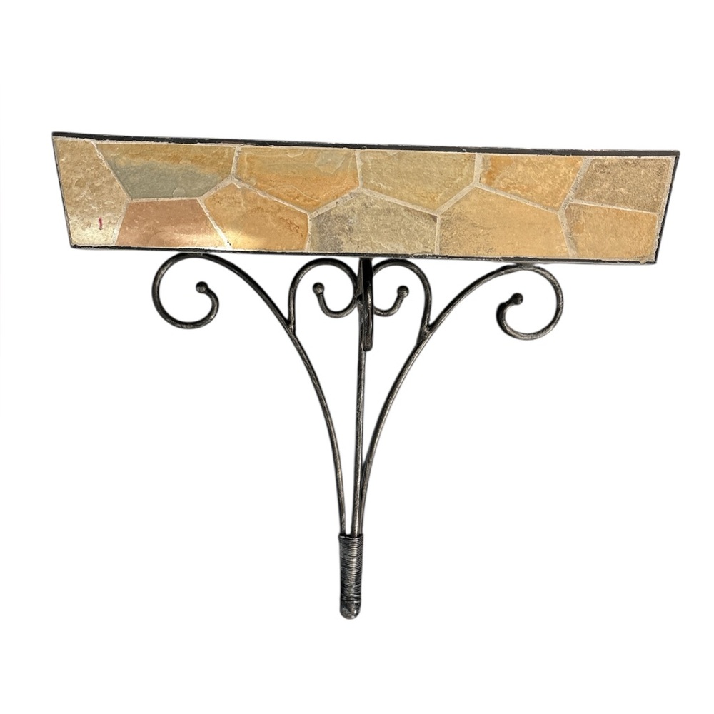 Ornate Stone and Wrought Iron Tan and Brown Wall Mount Sconce Shelf (1 of 2)
